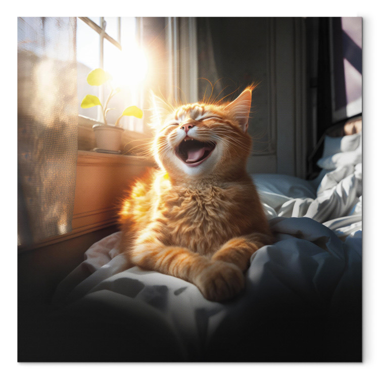 Canvas AI Maine Coon Cat - Ginger Happy Animal in the Sunshine - Square 150232
