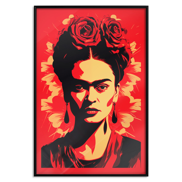Wall Poster Portrait of Frida - A Poster-Like Representation of the Painter on a Red Background 152232 additionalImage 24