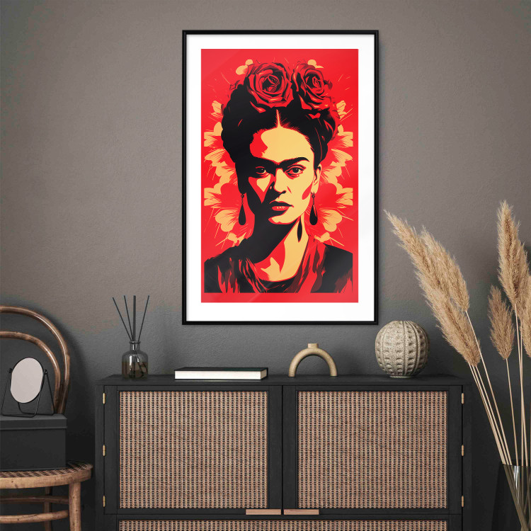 Wall Poster Portrait of Frida - A Poster-Like Representation of the Painter on a Red Background 152232 additionalImage 15