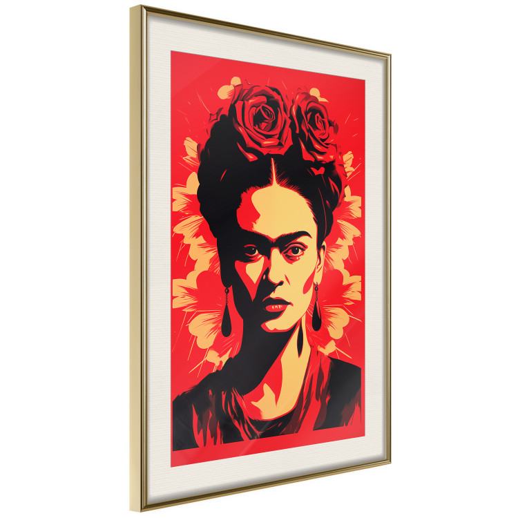 Wall Poster Portrait of Frida - A Poster-Like Representation of the Painter on a Red Background 152232 additionalImage 11