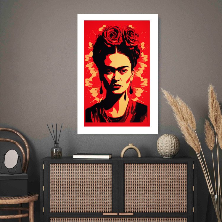 Wall Poster Portrait of Frida - A Poster-Like Representation of the Painter on a Red Background 152232 additionalImage 10