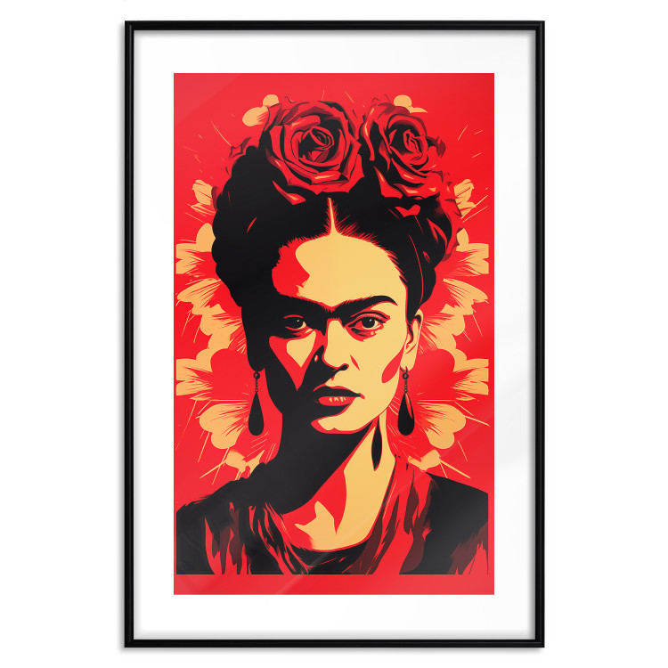Wall Poster Portrait of Frida - A Poster-Like Representation of the Painter on a Red Background 152232 additionalImage 25