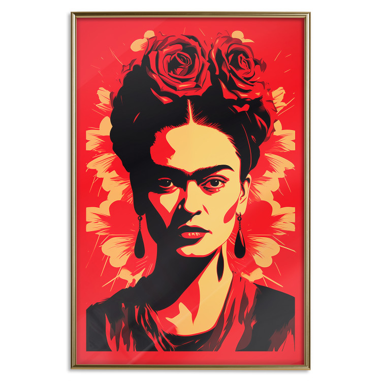 Wall Poster Portrait of Frida - A Poster-Like Representation of the Painter on a Red Background 152232 additionalImage 15