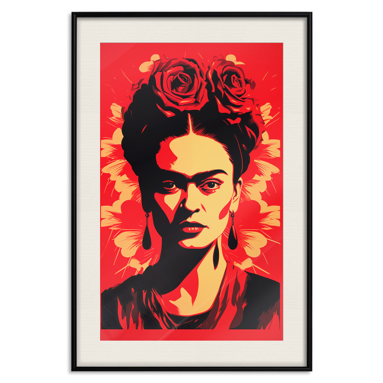 Wall Poster Portrait of Frida - A Poster-Like Representation of the Painter on a Red Background 152232 additionalImage 26