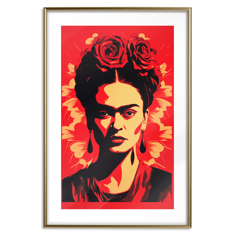 Wall Poster Portrait of Frida - A Poster-Like Representation of the Painter on a Red Background 152232 additionalImage 16