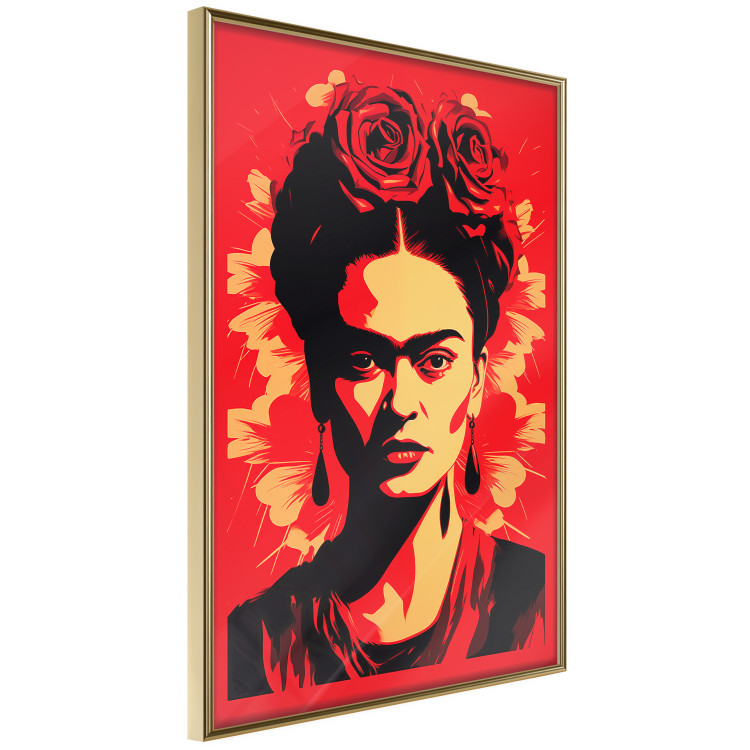 Wall Poster Portrait of Frida - A Poster-Like Representation of the Painter on a Red Background 152232 additionalImage 6