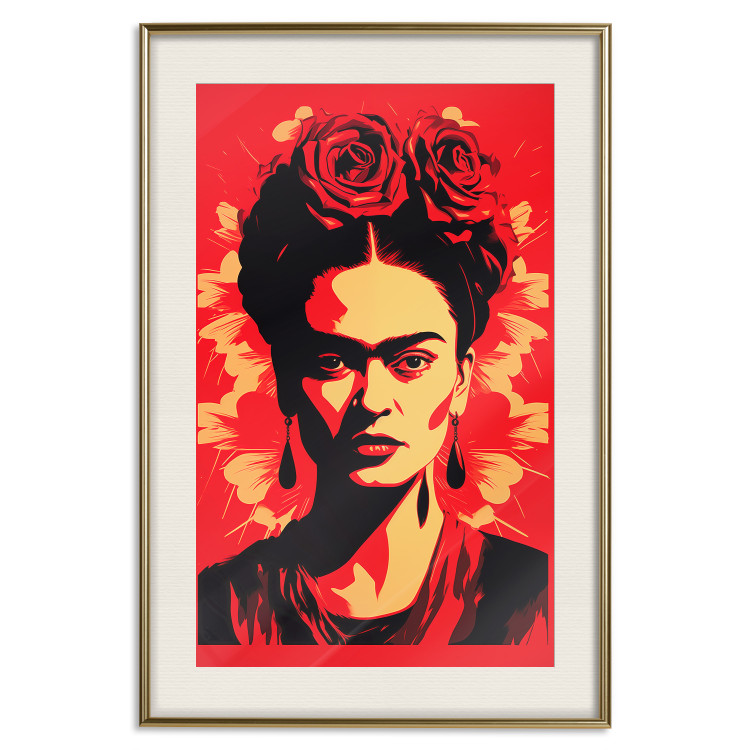 Wall Poster Portrait of Frida - A Poster-Like Representation of the Painter on a Red Background 152232 additionalImage 23