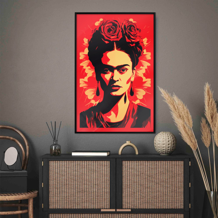 Wall Poster Portrait of Frida - A Poster-Like Representation of the Painter on a Red Background 152232 additionalImage 14