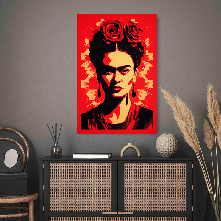 Wall Poster Portrait of Frida - A Poster-Like Representation of the Painter on a Red Background 152232 additionalImage 12