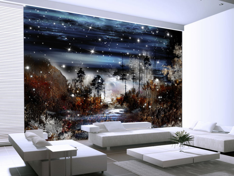Photo Wallpaper Night in the Forest - nocturnal landscape of nature with a beautiful starry sky 59732