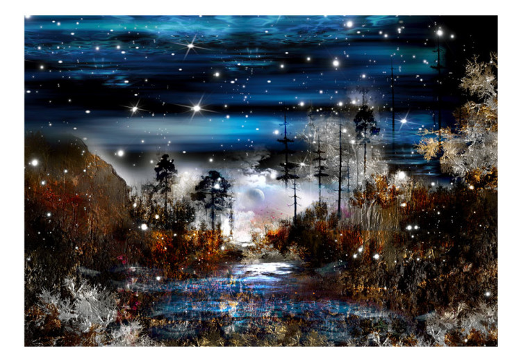 Photo Wallpaper Night in the Forest - nocturnal landscape of nature with a beautiful starry sky 59732 additionalImage 1
