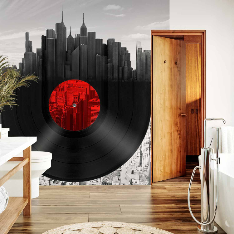 Wall Mural Music of New York - Vinyl Record against the Grayscale Architecture Background 61632 additionalImage 8