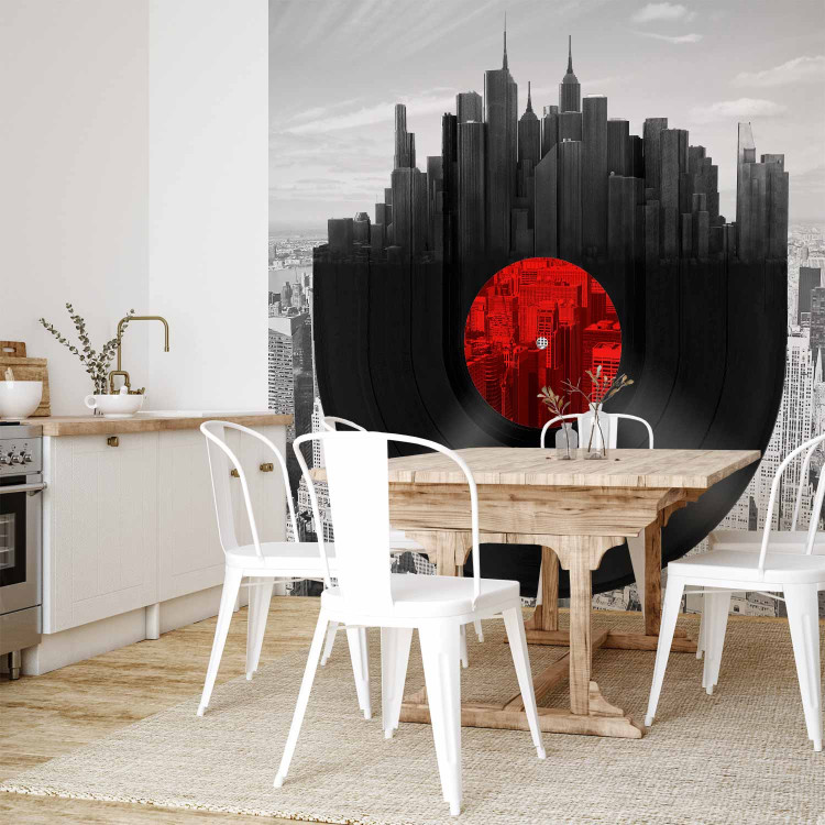 Wall Mural Music of New York - Vinyl Record against the Grayscale Architecture Background 61632 additionalImage 7