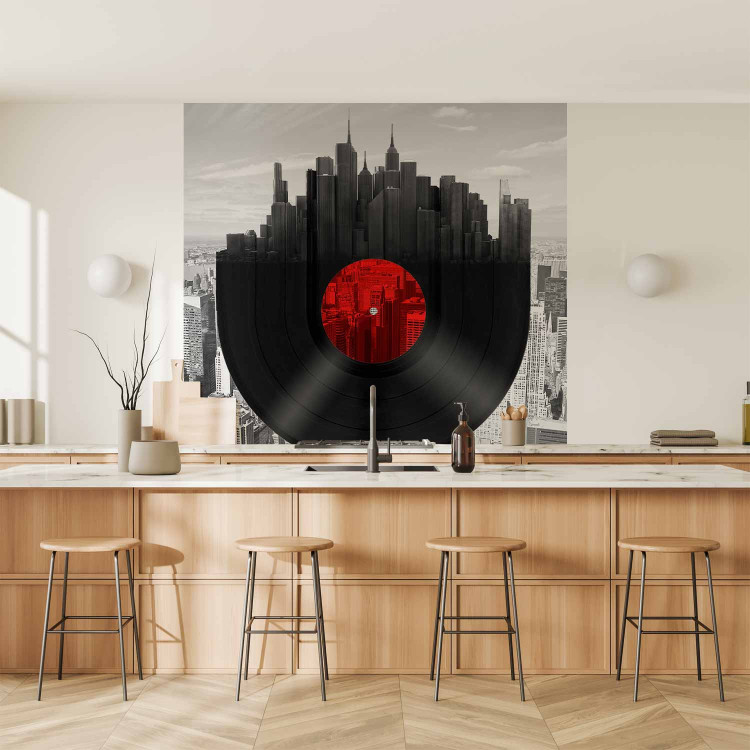 Wall Mural Music of New York - Vinyl Record against the Grayscale Architecture Background 61632 additionalImage 6