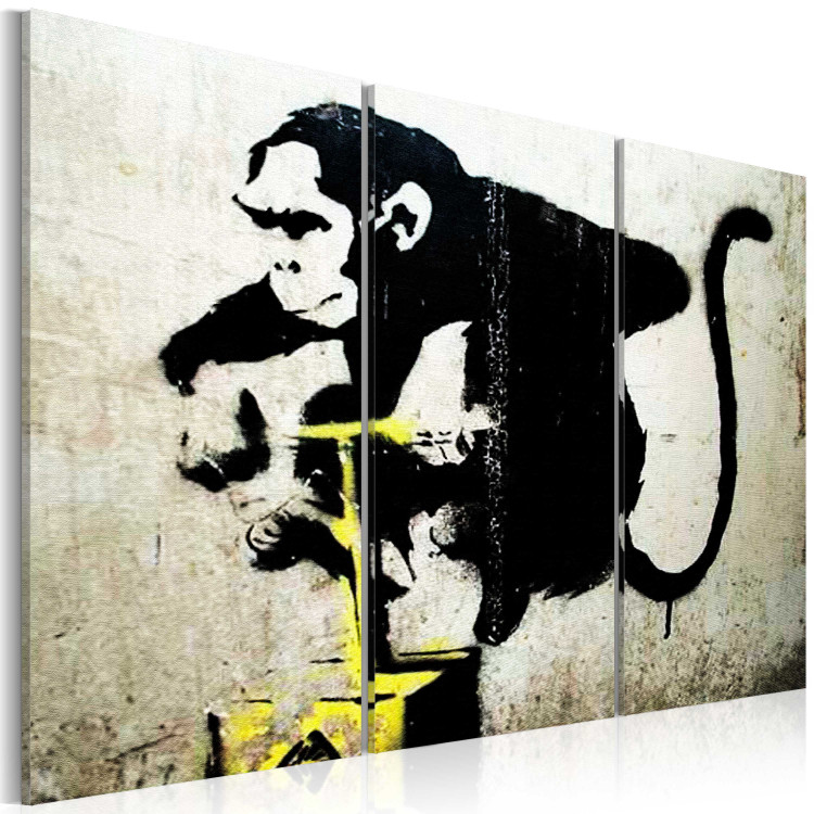 Canvas Monkey TNT Detonator by Banksy (3-part) - urban mural with a monkey 94332 additionalImage 2