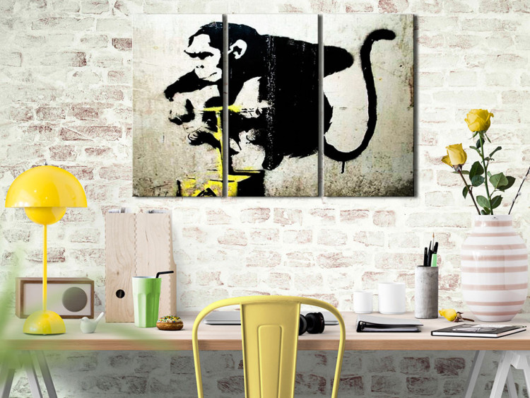 Canvas Monkey TNT Detonator by Banksy (3-part) - urban mural with a monkey 94332 additionalImage 3