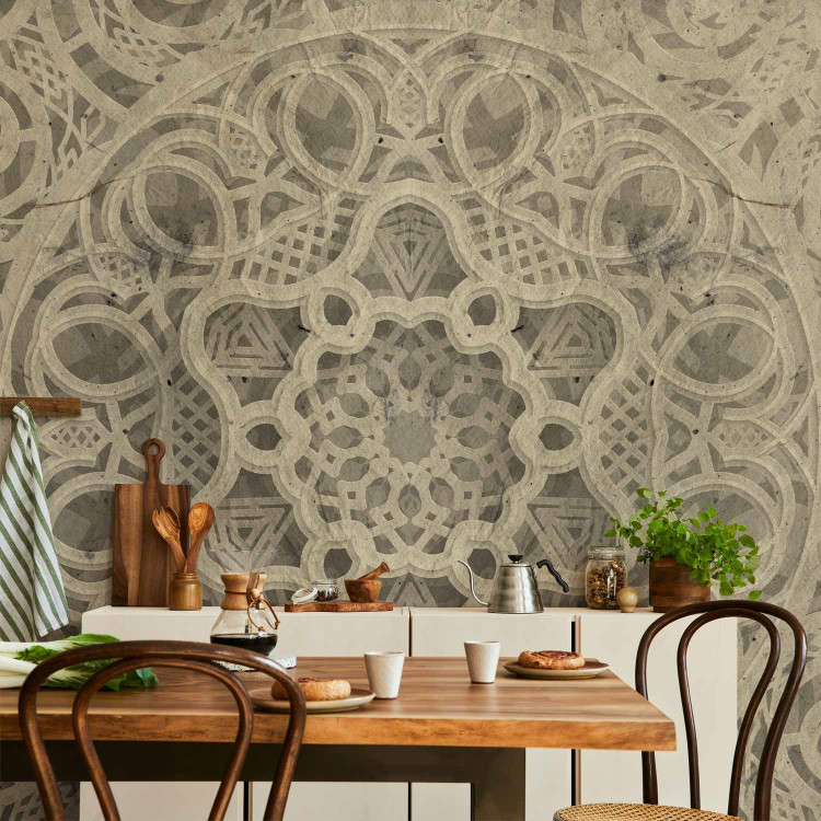 Photo Wallpaper Song of delicacy - beige mandala-type ornaments on a grey background 94932 additionalImage 4