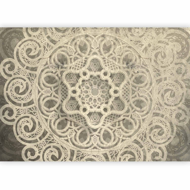Photo Wallpaper Song of delicacy - beige mandala-type ornaments on a grey background 94932 additionalImage 1