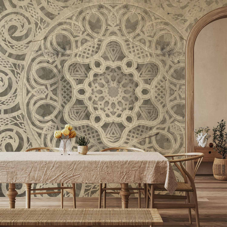 Photo Wallpaper Song of delicacy - beige mandala-type ornaments on a grey background 94932 additionalImage 6
