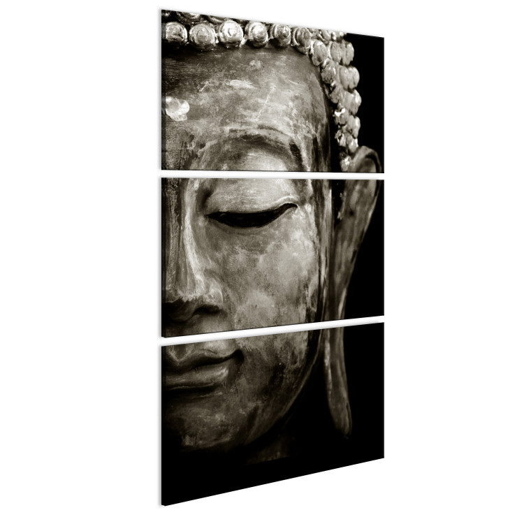Canvas Art Print Buddha's Dream (3-piece) - Oriental Zen Style Sculpture on Black Background 106742 additionalImage 2