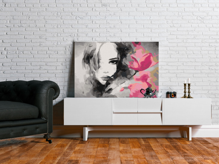 Paint by number Black & White Portrait With A Pink Flower 107142 additionalImage 2