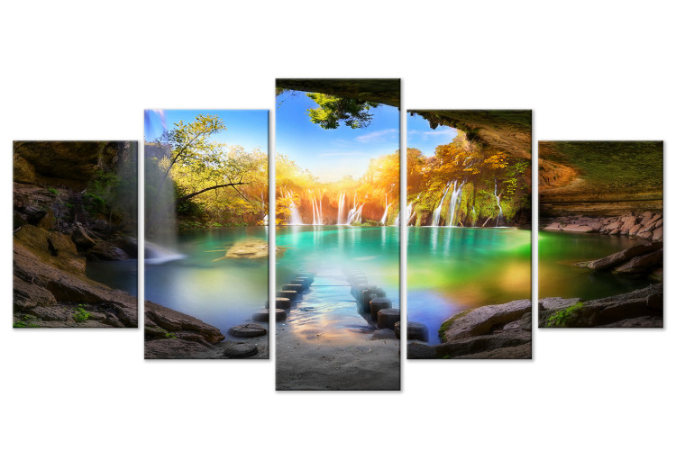 Canvas Art Print Turquoise Lake (5 Parts) Wide 108442
