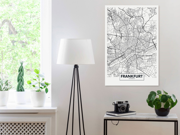 Canvas Art Print Frankfurt streets - black and white linear map of the German city 116342 additionalImage 3