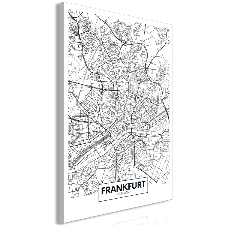 Canvas Art Print Frankfurt streets - black and white linear map of the German city 116342 additionalImage 2