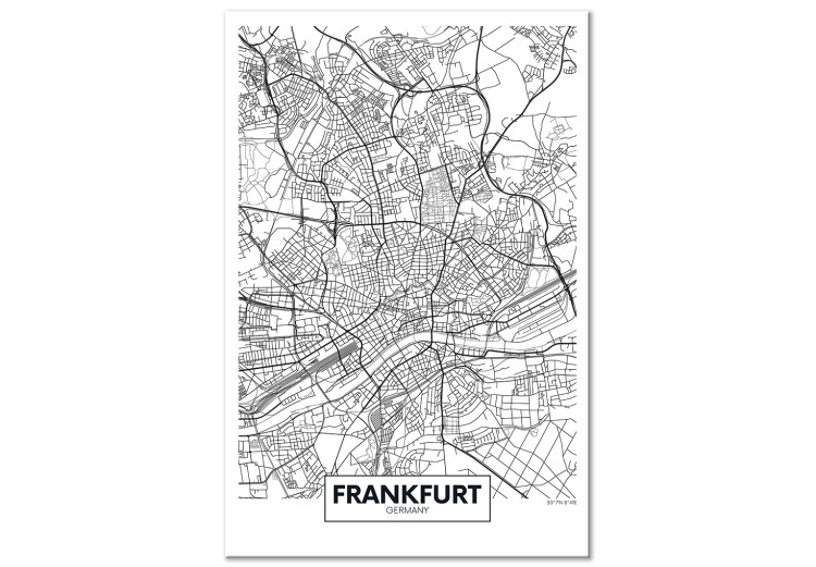 Canvas Art Print Frankfurt streets - black and white linear map of the German city 116342