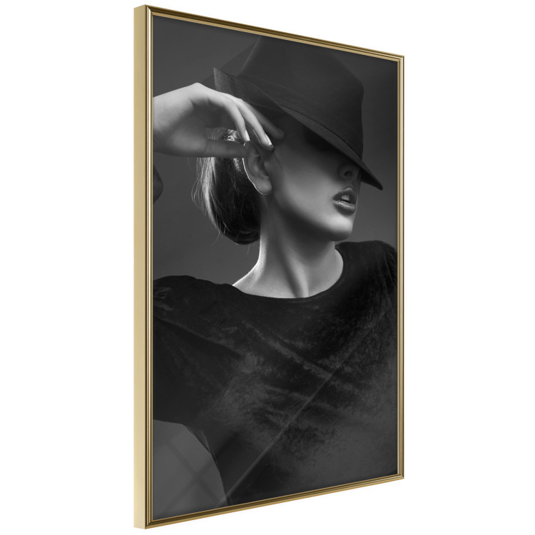Poster Dreamer - black and white elegant portrait of woman with hat 123642 additionalImage 12