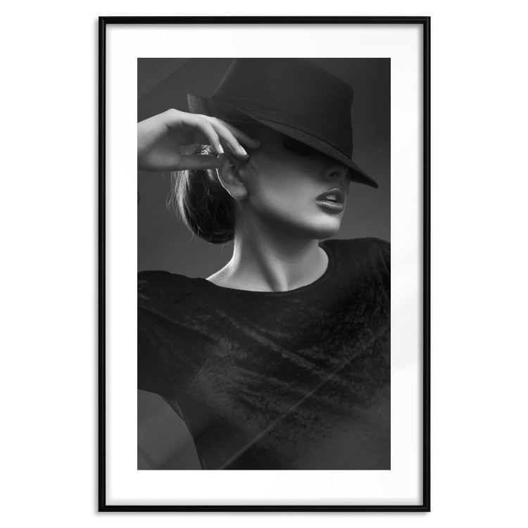Poster Dreamer - black and white elegant portrait of woman with hat 123642 additionalImage 17