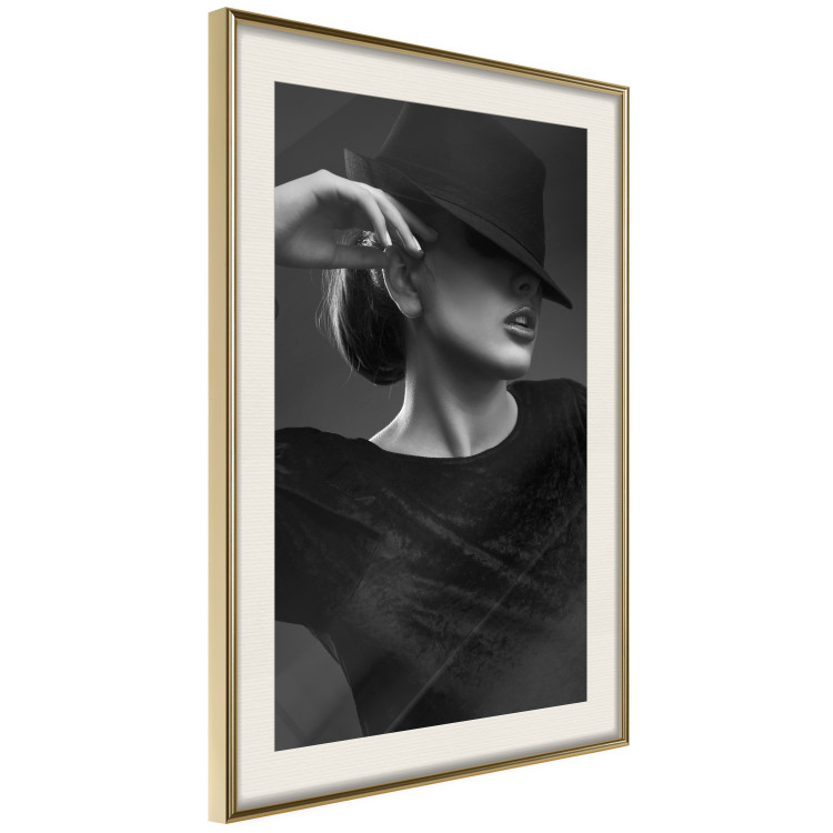 Poster Dreamer - black and white elegant portrait of woman with hat 123642 additionalImage 2