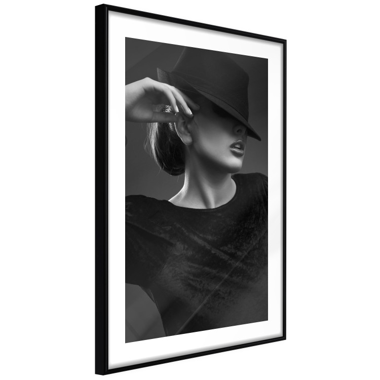 Poster Dreamer - black and white elegant portrait of woman with hat 123642 additionalImage 13