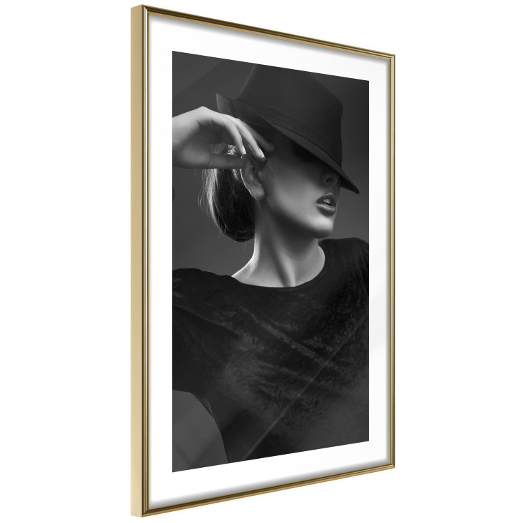 Poster Dreamer - black and white elegant portrait of woman with hat 123642 additionalImage 6