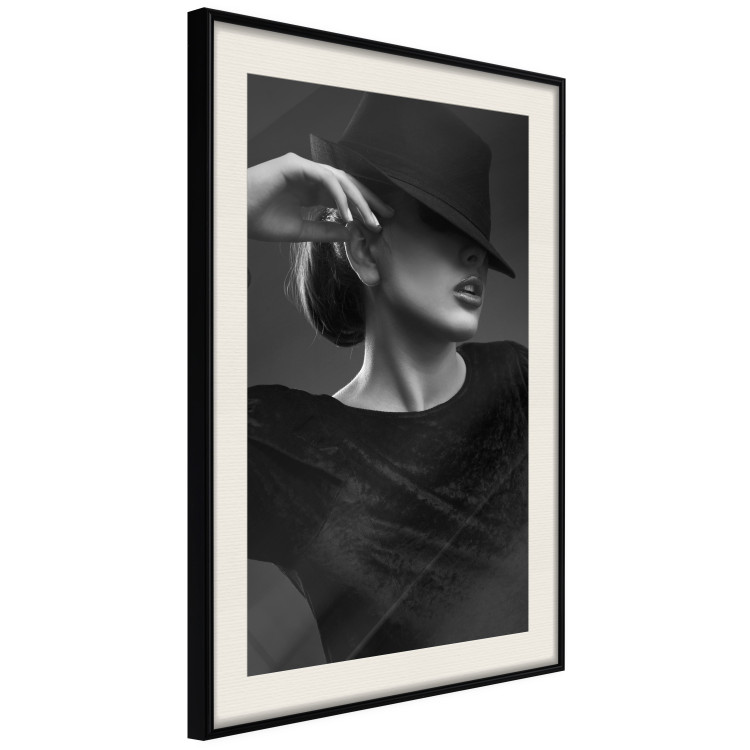 Poster Dreamer - black and white elegant portrait of woman with hat 123642 additionalImage 3