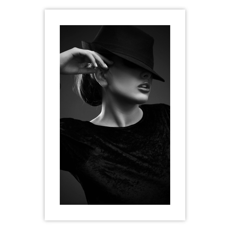 Poster Dreamer - black and white elegant portrait of woman with hat 123642 additionalImage 25