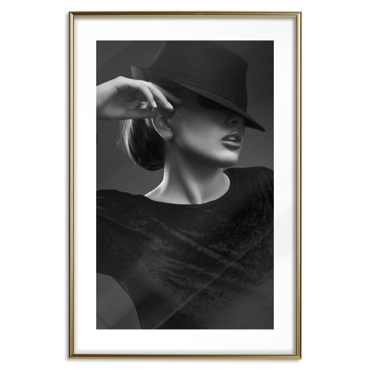 Poster Dreamer - black and white elegant portrait of woman with hat 123642 additionalImage 16