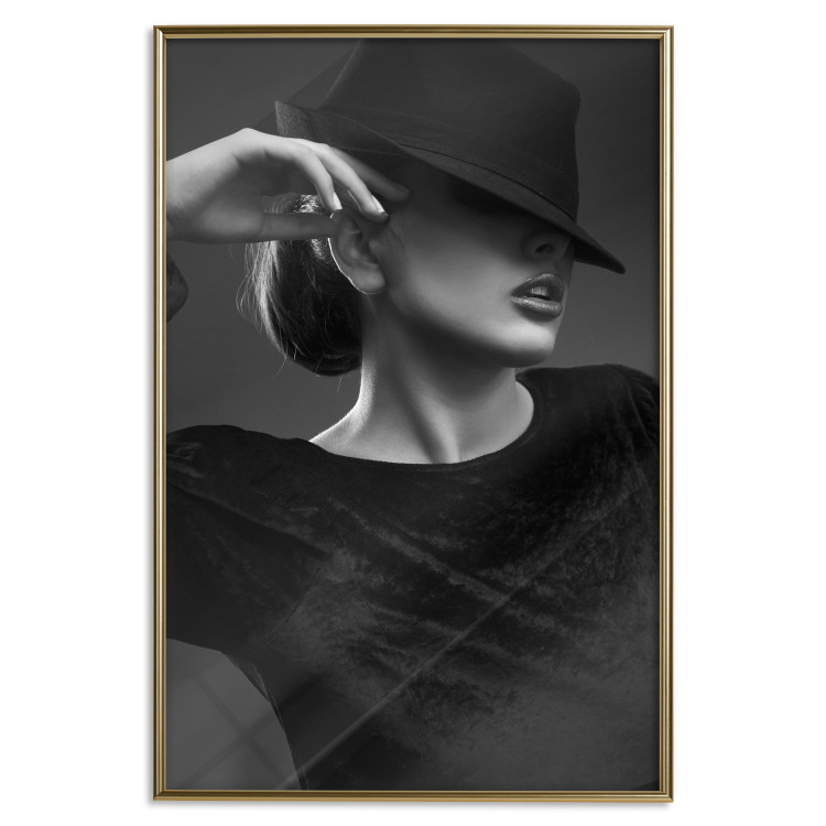 Poster Dreamer - black and white elegant portrait of woman with hat 123642 additionalImage 16