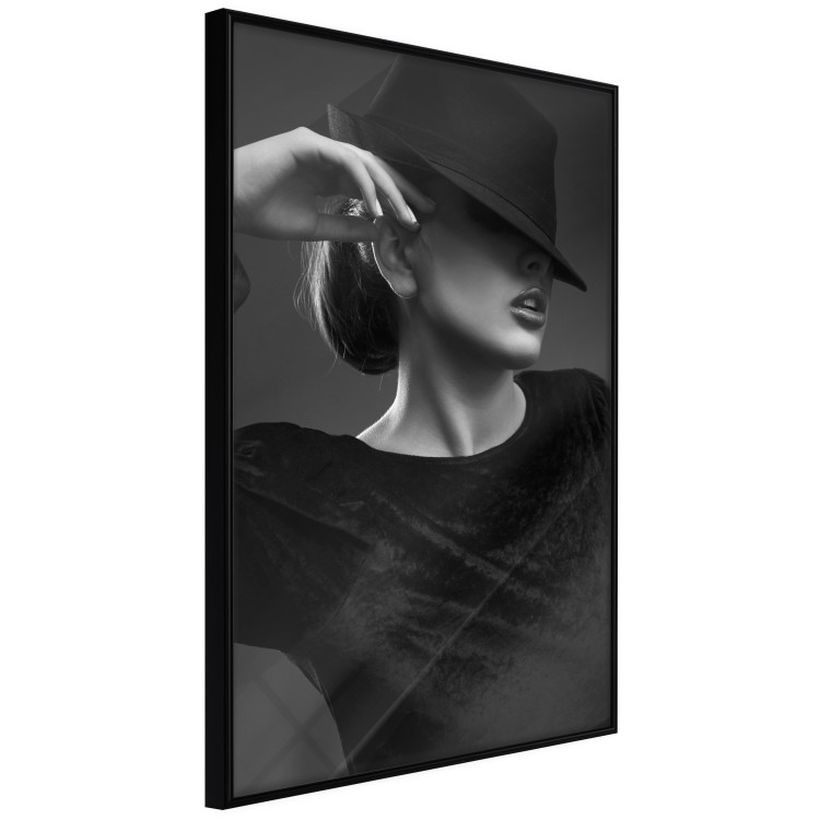 Poster Dreamer - black and white elegant portrait of woman with hat 123642 additionalImage 12