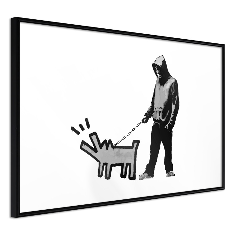 Wall Poster Dog Art - black and white character holding a dog on leash in Banksy style 124442 additionalImage 13