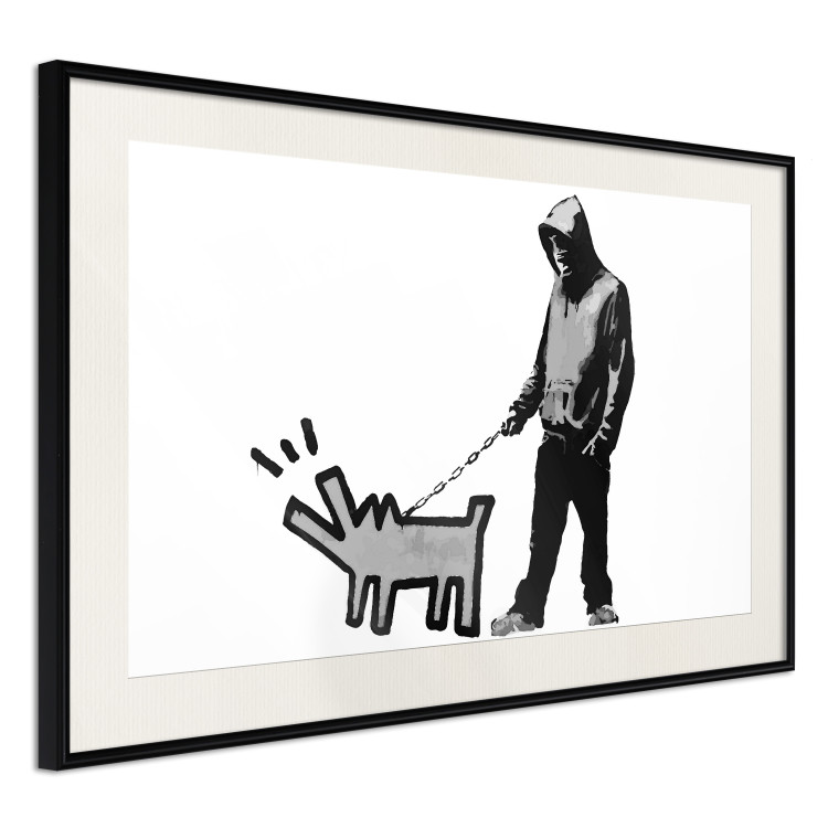 Wall Poster Dog Art - black and white character holding a dog on leash in Banksy style 124442 additionalImage 3