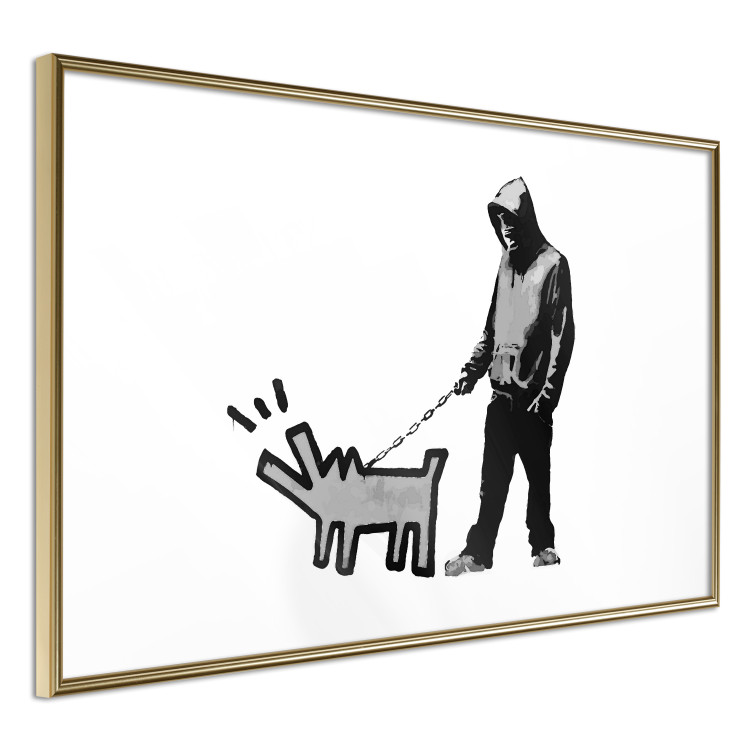 Wall Poster Dog Art - black and white character holding a dog on leash in Banksy style 124442 additionalImage 8