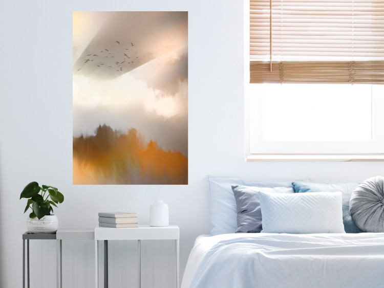 Poster Nostalgia - abstract landscape of birds in the sky in golden hues 126242 additionalImage 16