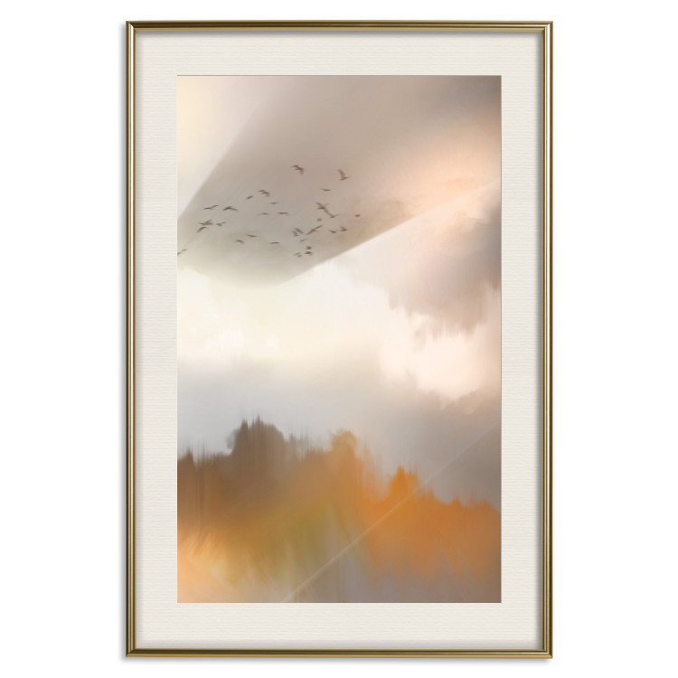 Poster Nostalgia - abstract landscape of birds in the sky in golden hues 126242 additionalImage 22