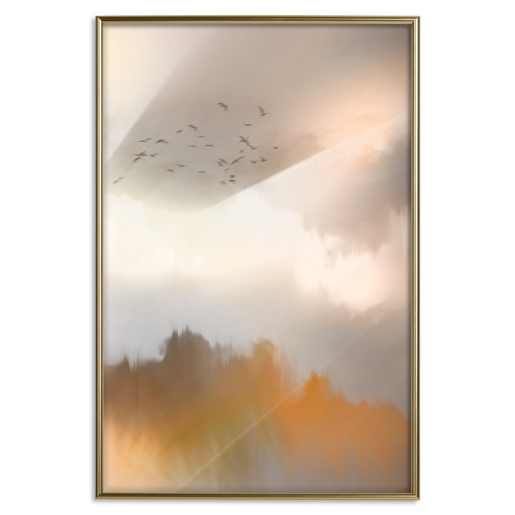 Poster Nostalgia - abstract landscape of birds in the sky in golden hues 126242 additionalImage 19