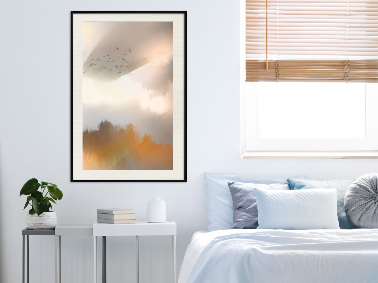Poster Nostalgia - abstract landscape of birds in the sky in golden hues 126242 additionalImage 20