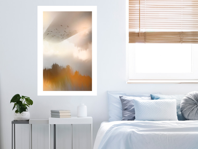 Poster Nostalgia - abstract landscape of birds in the sky in golden hues 126242 additionalImage 2