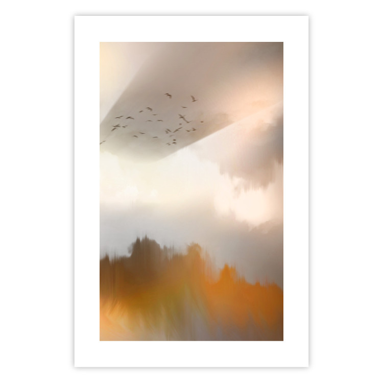 Poster Nostalgia - abstract landscape of birds in the sky in golden hues 126242 additionalImage 25