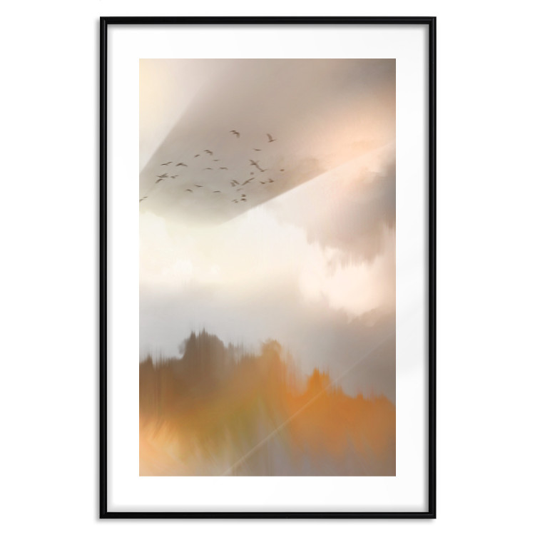 Poster Nostalgia - abstract landscape of birds in the sky in golden hues 126242 additionalImage 27