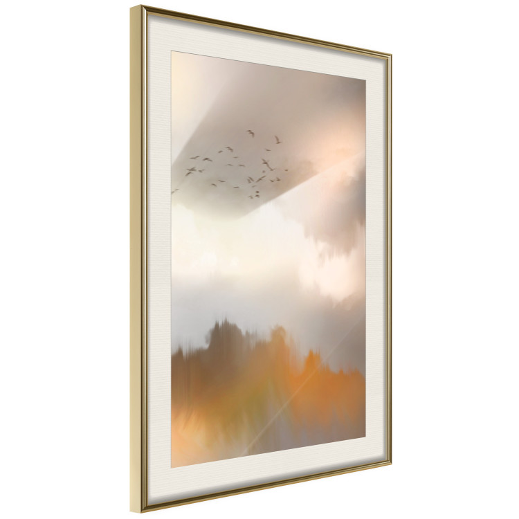 Poster Nostalgia - abstract landscape of birds in the sky in golden hues 126242 additionalImage 2